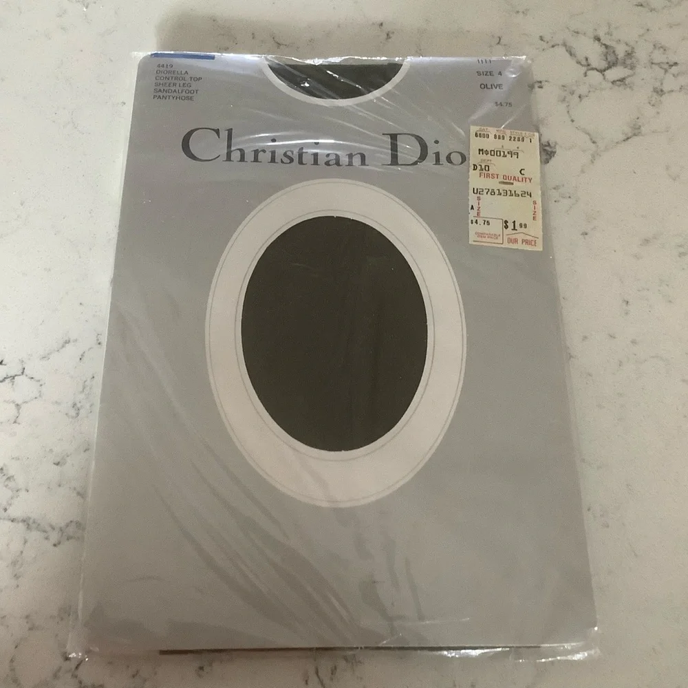 Vintage Dior Diorella pantyhose sandalfoot top control sheer leg olive size 4